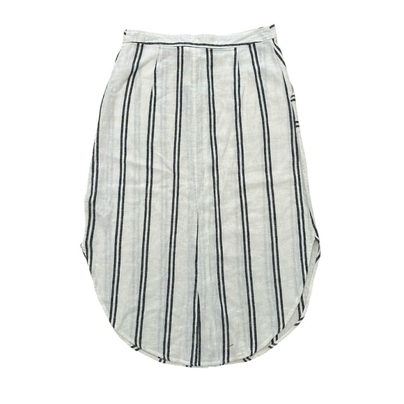 GAP Women's 8 Linen White Striped Flowy Button Front Curved Hem MIDI Skirt - Picture 3 of 5